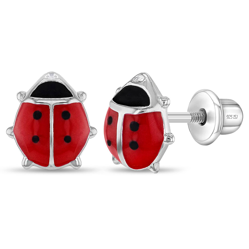 Aros de chinita de plata 925 y esmalte rojo para niñas