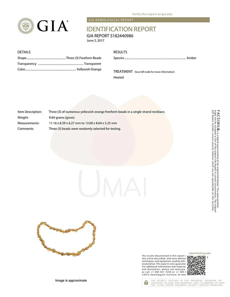 Collar ámbar báltico bebé 36 cm certificado