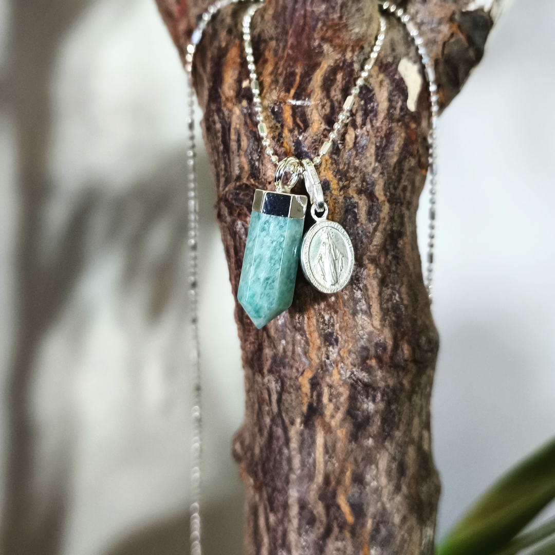 Cadena protectora cuarzo + virgen milagrosa
