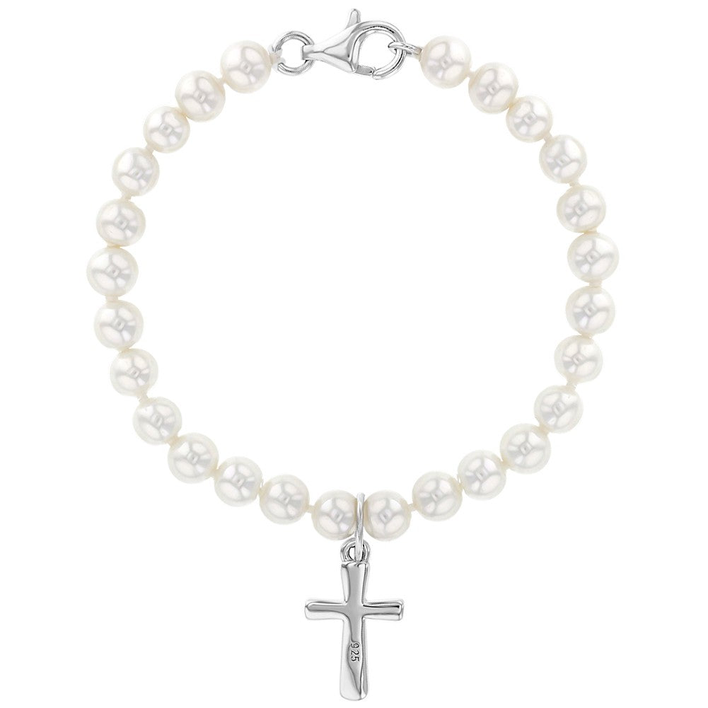 Pulsera de perlas con una cruz de plata 925 para bebes