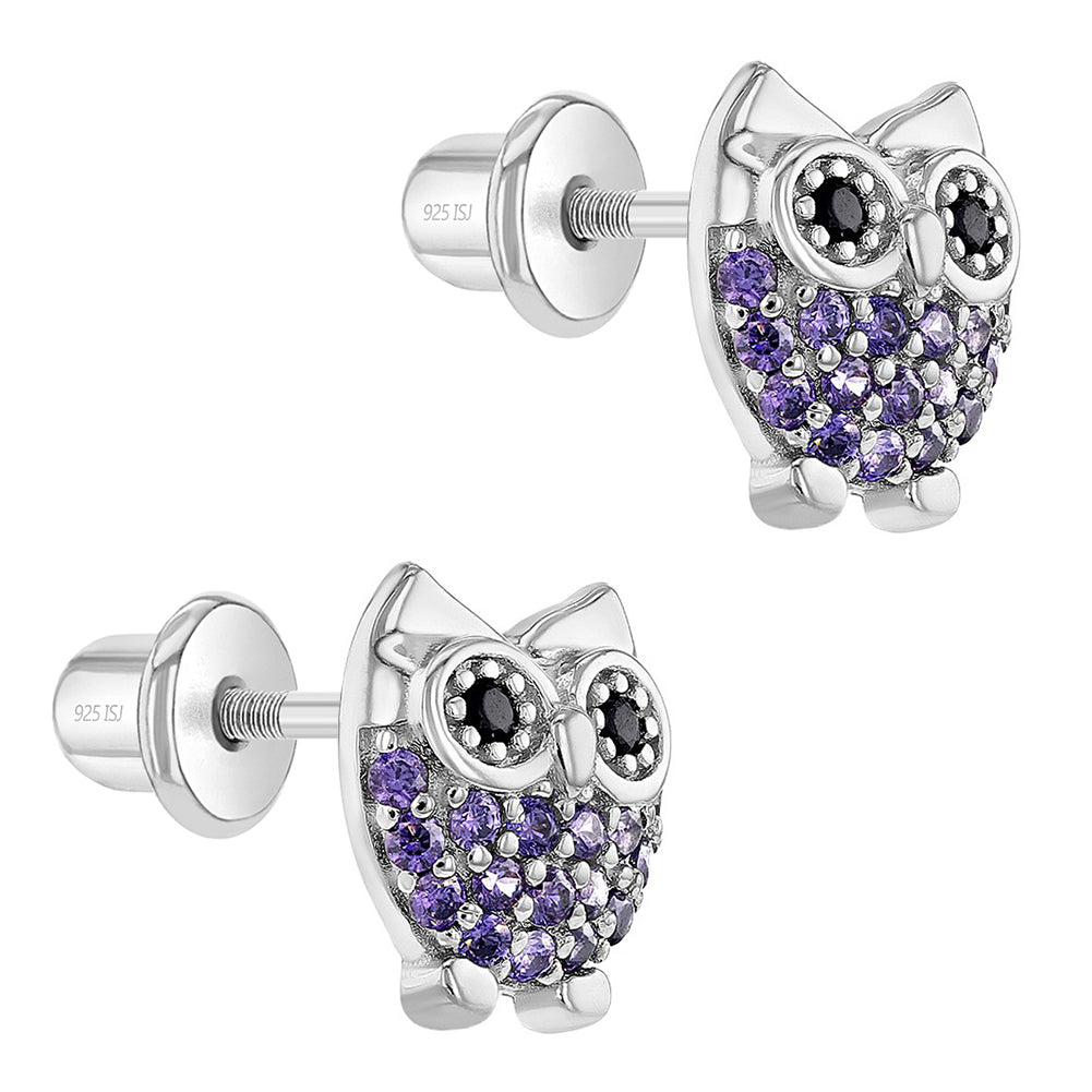 Aros de buho de plata 925 con circones para niñas
