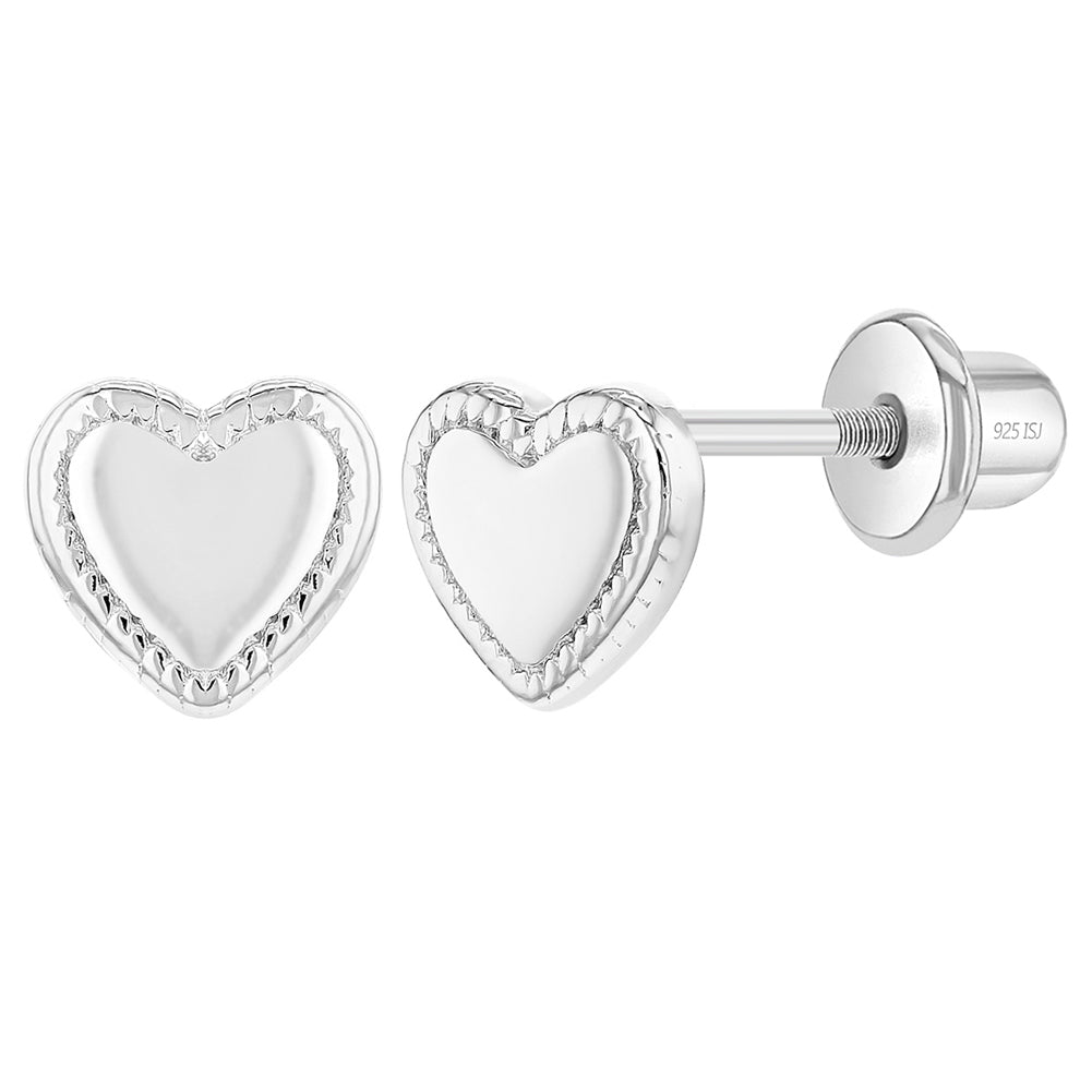 Aros de corazón borde bisel de plata 925