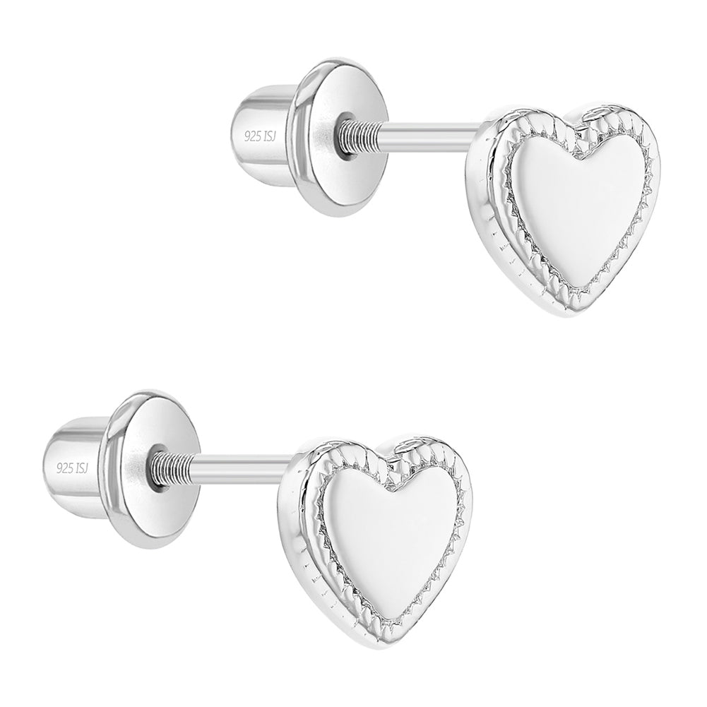 Aros de corazón borde bisel de plata 925