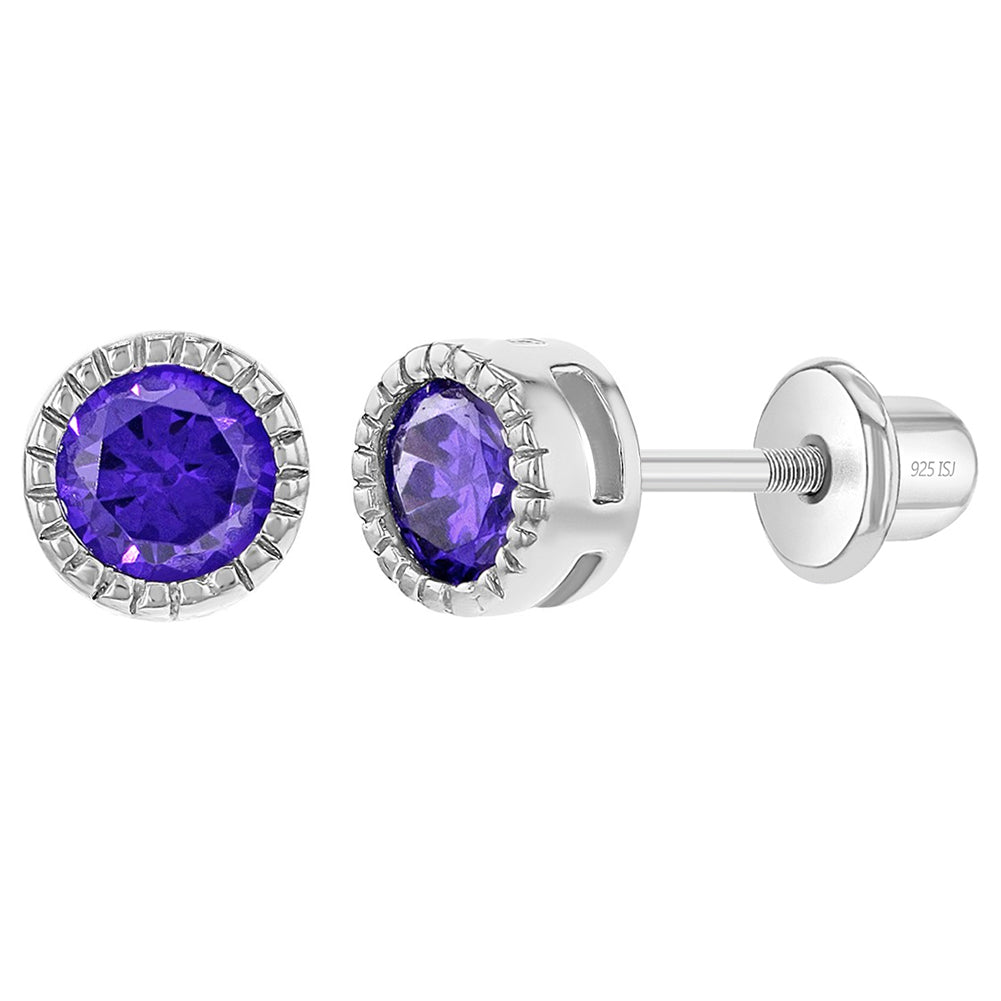 Aros redondos de plata 925 y circones con bisel para bebes