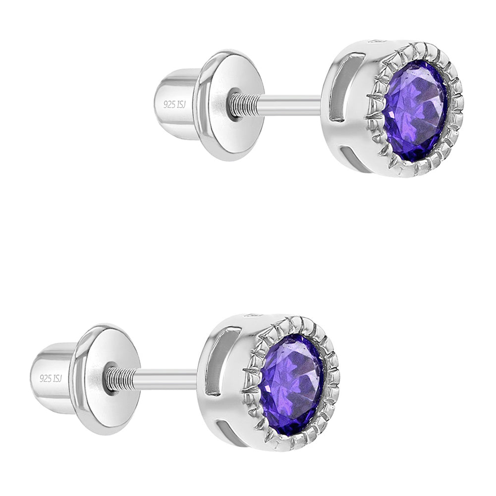 Aros redondos de plata 925 y circones con bisel para bebes