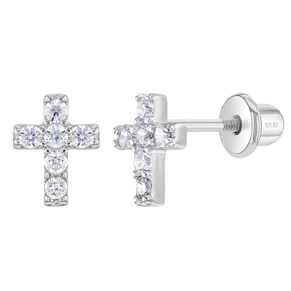 Aros de cruz con circones de plata 925 para bebes y niñas