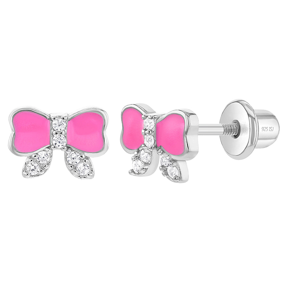 Aros lazo esmaltados de plata 925 con circonia para bebes y niñas