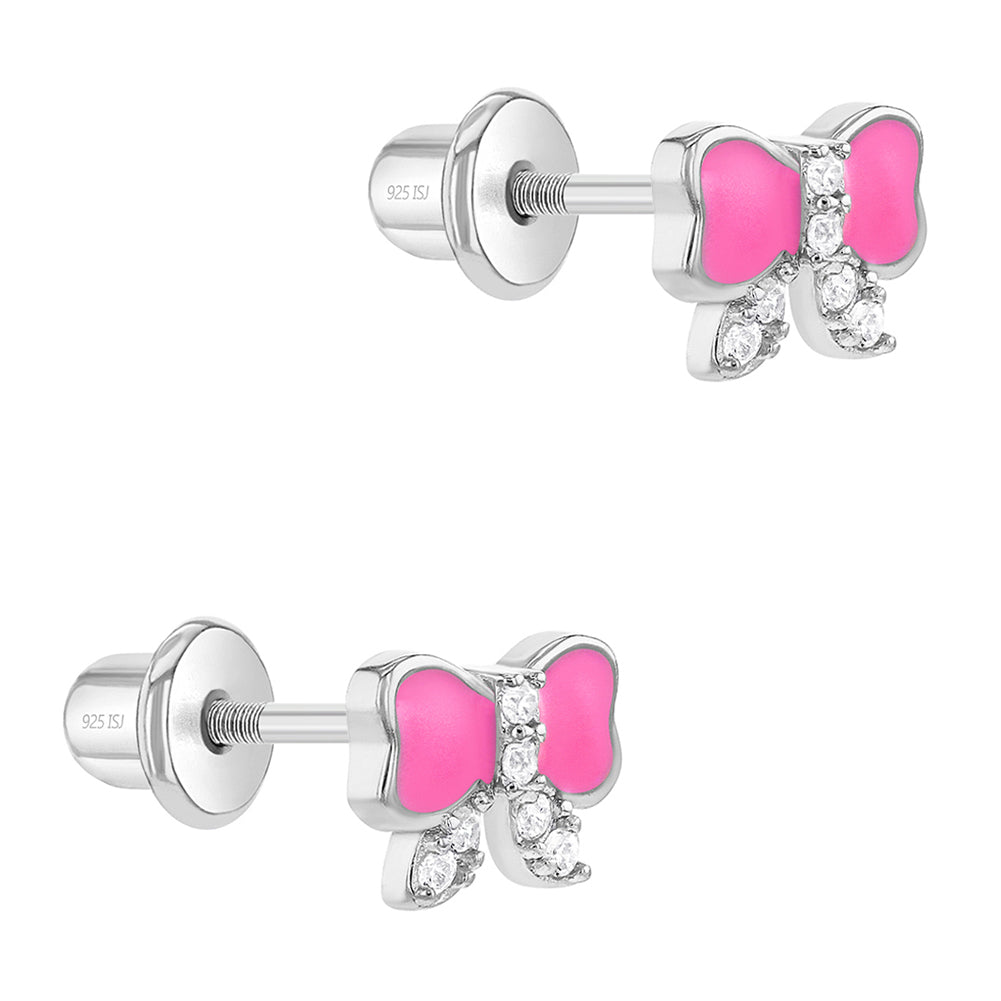 Aros lazo esmaltados de plata 925 con circonia para bebes y niñas
