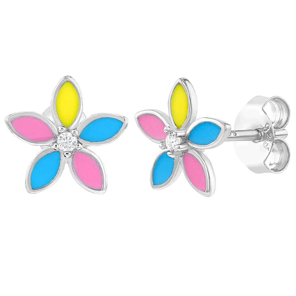 Aros de flores multicolor esmaltados para niñas