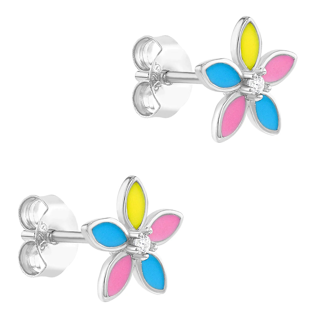 Aros de flores multicolor esmaltados para niñas