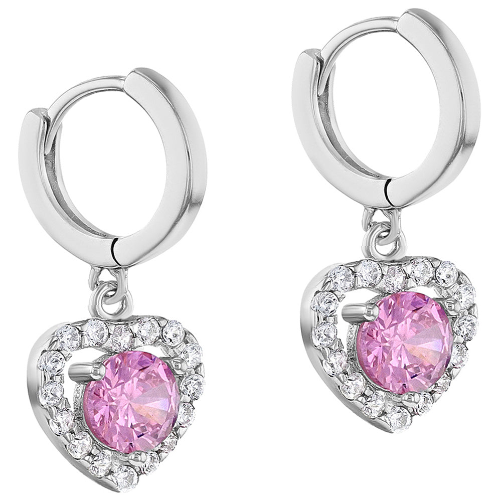 Argollas con corazón colgante y circones de plata 925 para niñas y adolescentes
