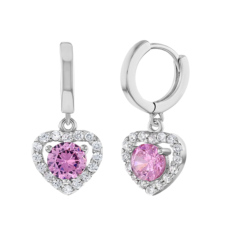 Argollas con corazón colgante y circones de plata 925 para niñas y adolescentes