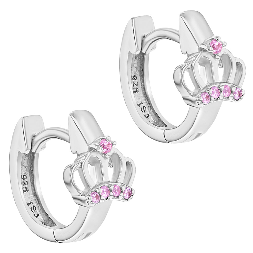 Argollas corona de plata 925 con circones rosados