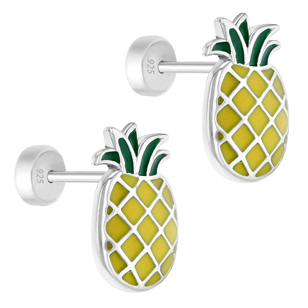 Aros de piña esmaltados de plata 925 para niñas