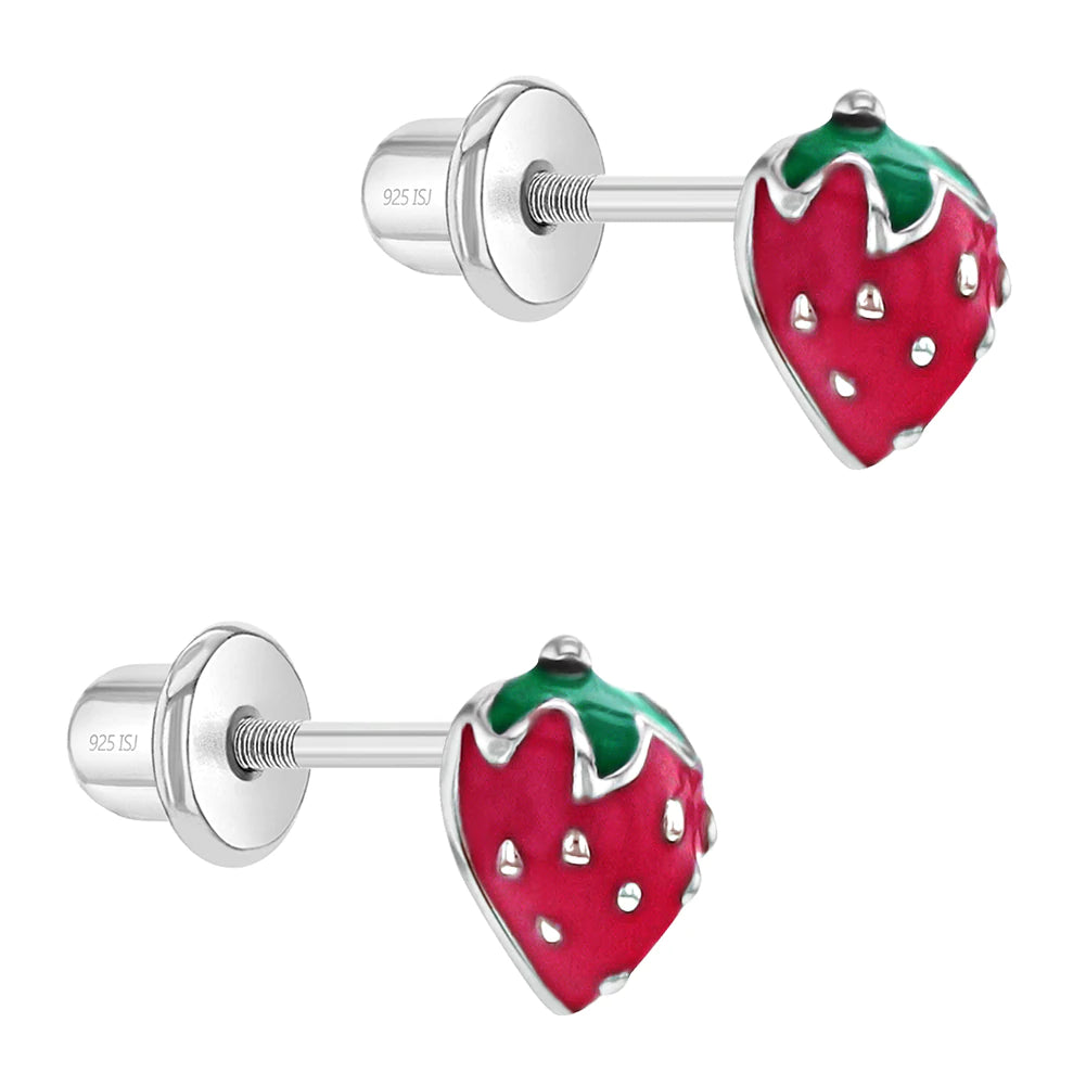 Aros de frutilla esmaltada para bebes y niñas