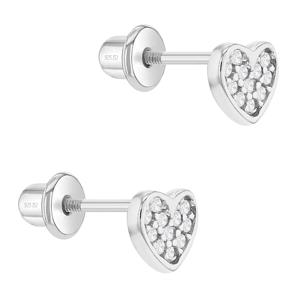 Aros corazón plata 925 con circonias transparentes para bebes y niñas