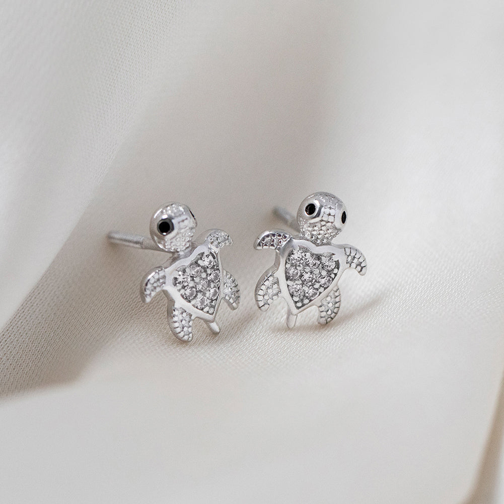 Aros de tortuga de mar de plata 925 con caparazón de circonita para niñas