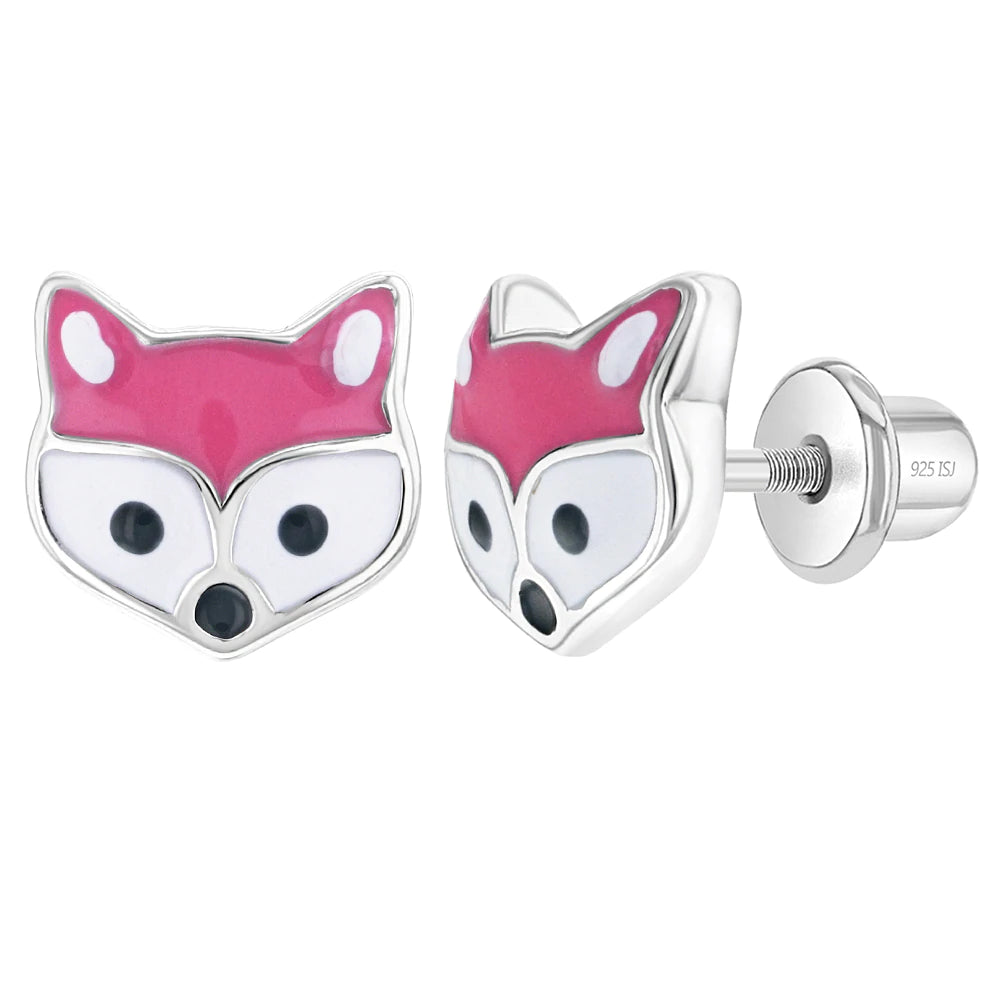Aros de zorrito esmaltado de plata 925 para niñas
