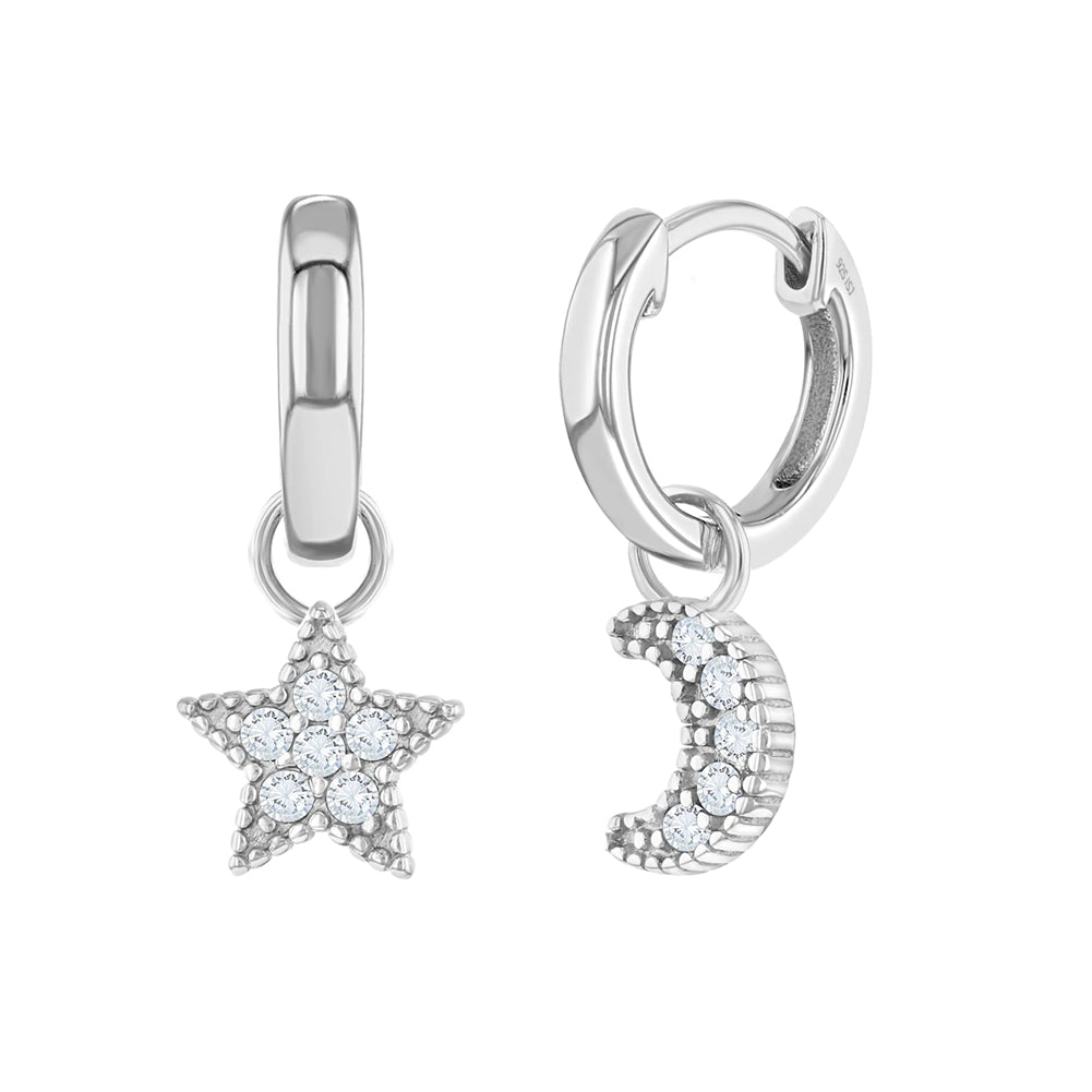 Argollas de plata 925 y circones sol y luna