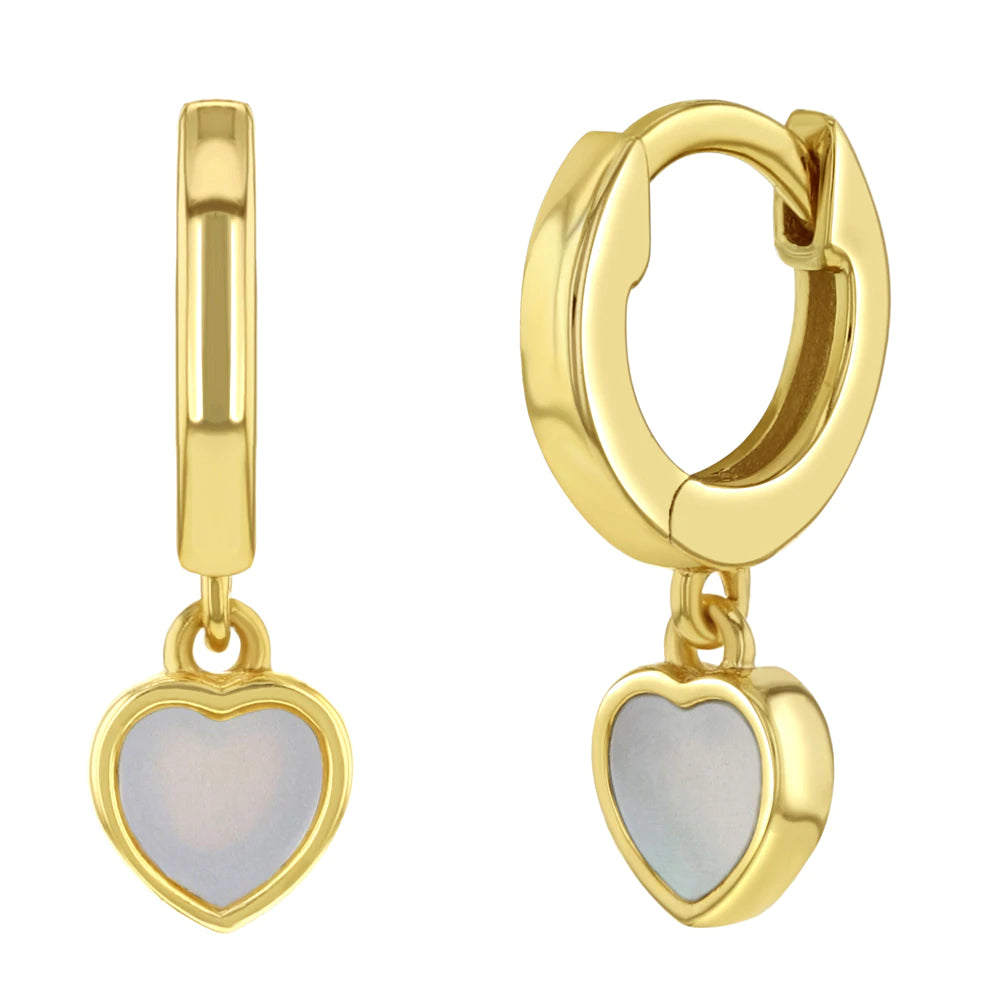 Argollas corazón colgante enchapada en oro con ópalo para niñas y adolescentes