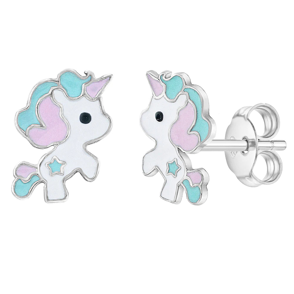 Aros de unicornio esmaltado en tonos pastel de plata 925 para niñas