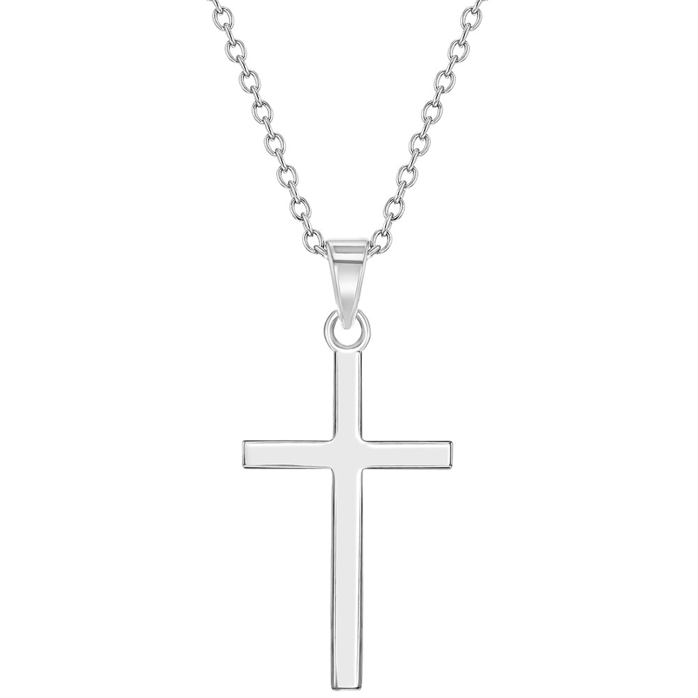 Collar con colgante de cruz tradicional clásica de plata 925 para niñas y adolescentes