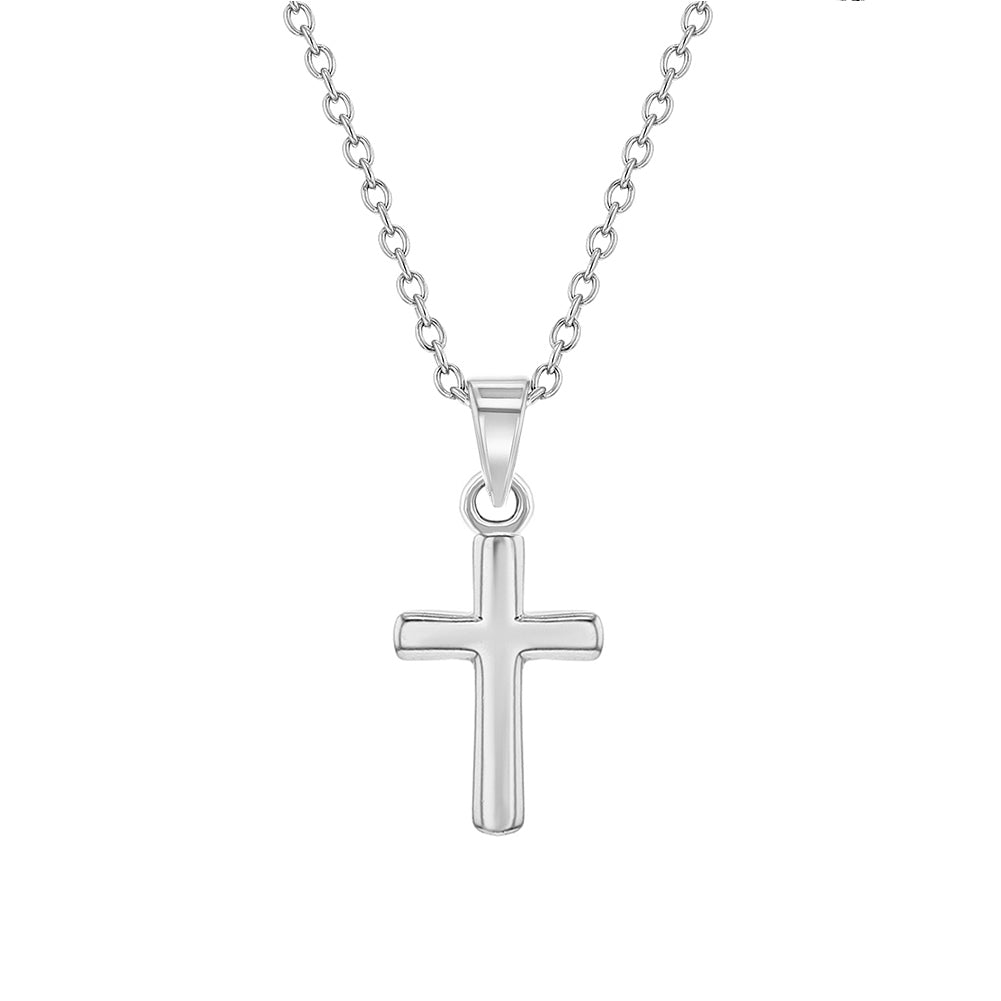 Collar con colgante de cruz lisa de plata 925 con cadena para niña y adolescentes