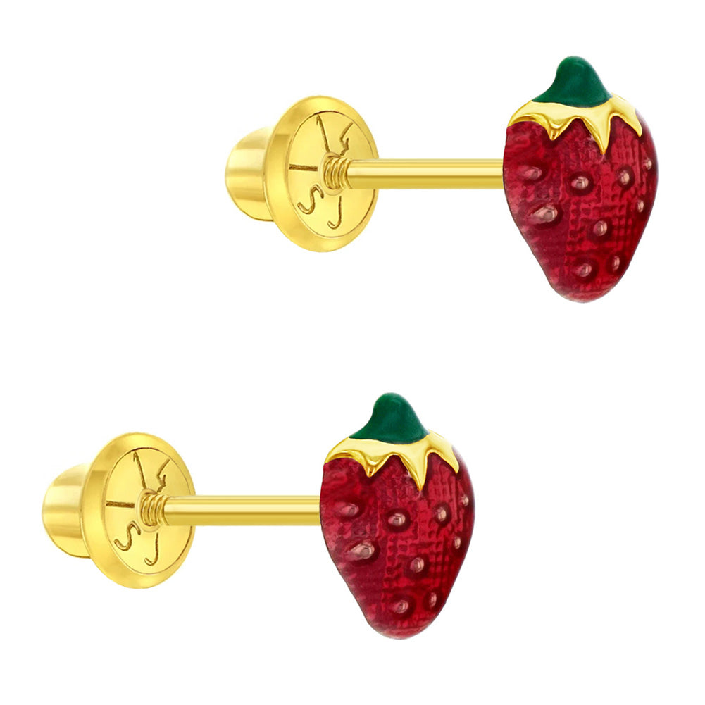 Aros frutillas de oro 14k para bebes y niñas