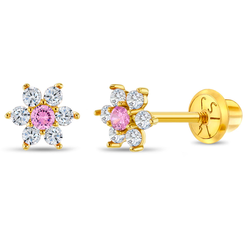 Aros de flor de oro 14k para bebes