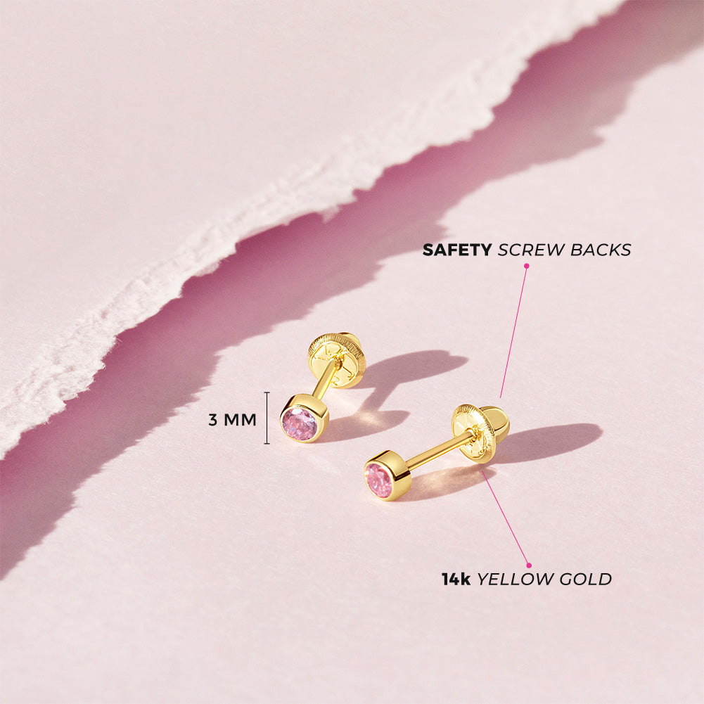 Aros redondos con piedras natales 14 K