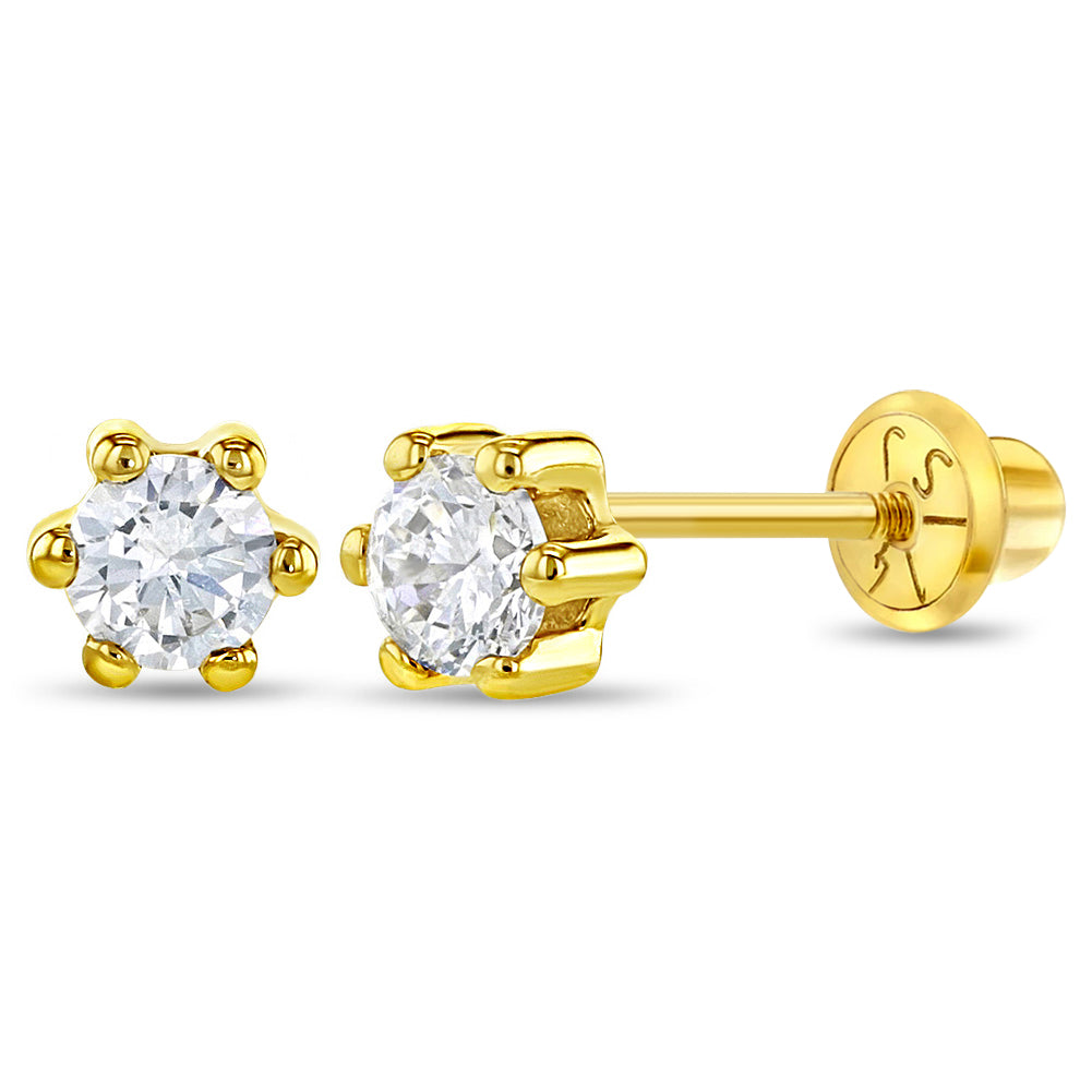 Aros de oro 14k con circón redondo – Elegancia y brillo eterno