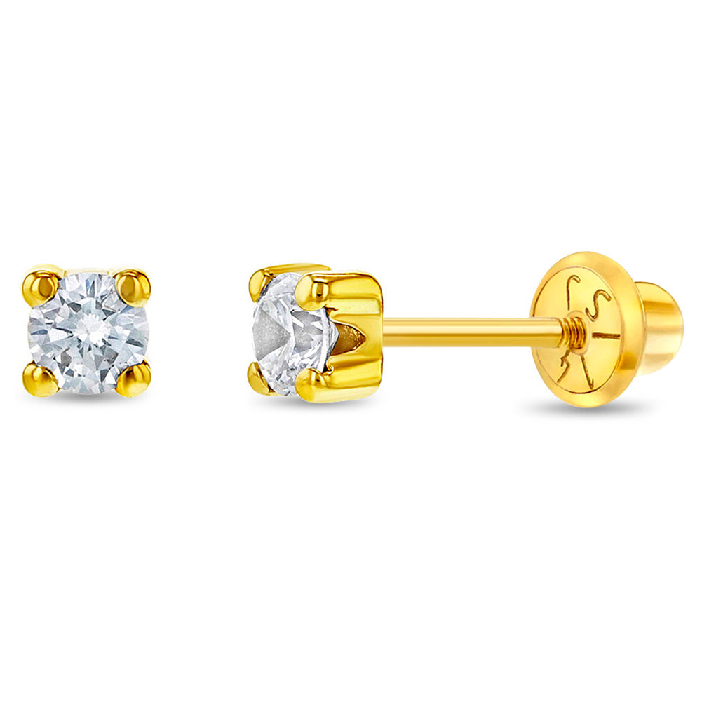 Aros de oro 14k con circón redondo – Elegancia y brillo eterno
