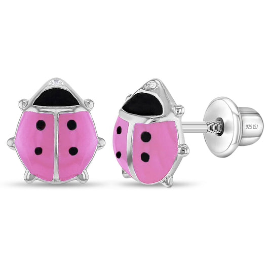 Aros de chinita de plata 925 y esmalte fucsia para niñas
