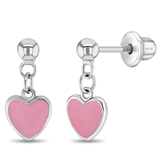 Aros de corazón colgante esmaltados de plata 925 para niñas y adolescentes