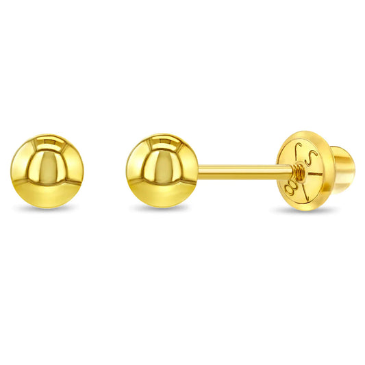 Aros clásicos de oro amarillo de 18 k con tornillo de seguridad para bebes 4 MM