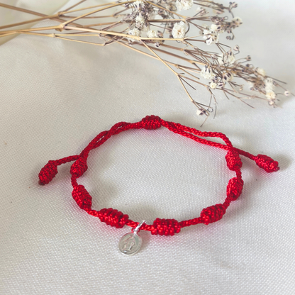 Pulsera 7 Nudos Rojos para Adulto con Medalla virgen milagrosa plata 925