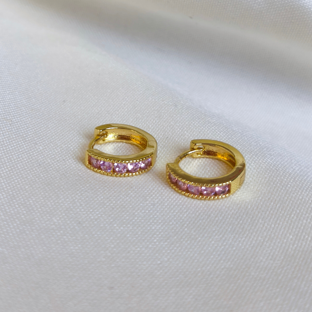 Argollas de Oro Laminado 14K con Circones Rosados – 13 mm