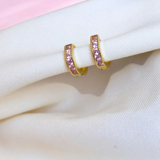 Argollas de Oro Laminado 14K con Circones Rosados – 13 mm