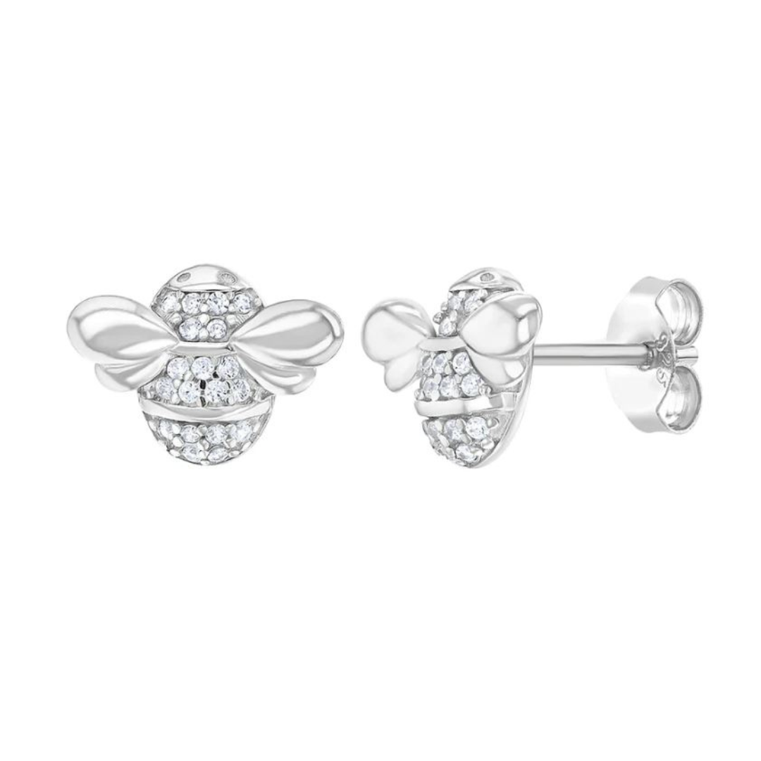 Aros de abeja de plata 925 con circonias para niñas
