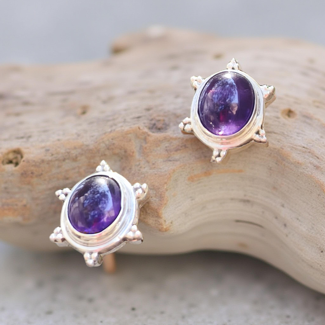 Aros Piedra Amatista natural en plata