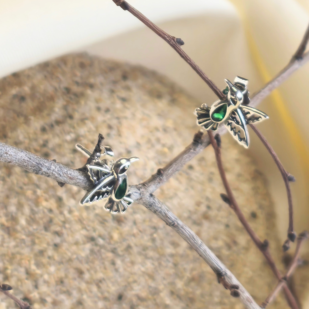 Aros Colibrí piedra esmeralda