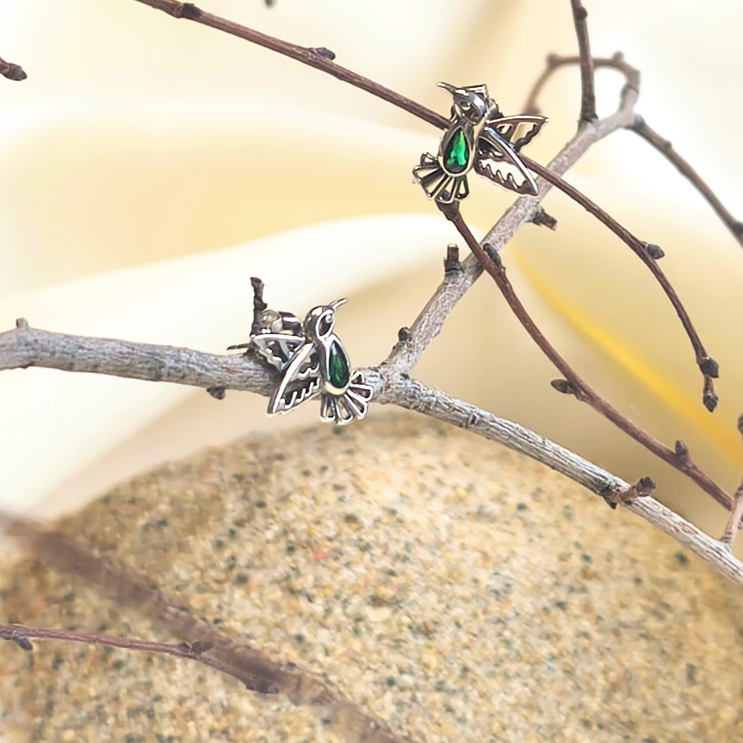 Aros Colibrí piedra esmeralda