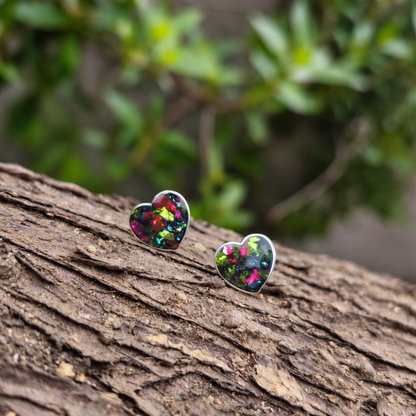 Aros Corazón de Plata 925 con Turmalina Multicolor Picada – 12 mm