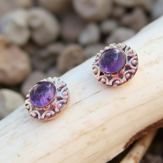 Aros Piedra Amatista natural en plata