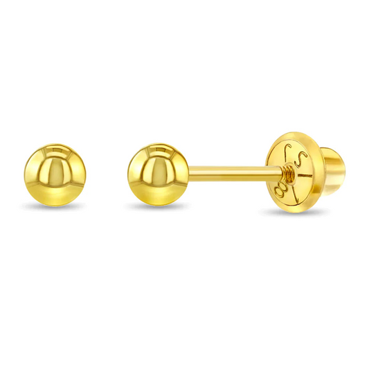 Aros clásicos de oro amarillo de 18 k con tornillo de seguridad para bebes 3MM