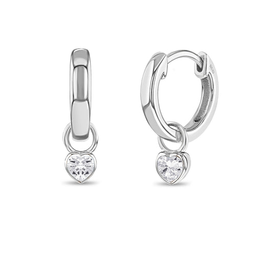 Aros con colgante de corazón de plata 925 para niñas y adolescentes