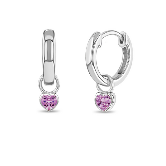 Aros con colgante de corazón de plata 925 para niñas y adolescentes