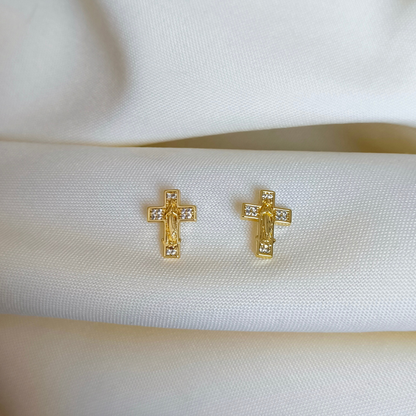 Aros cruz con circones laminado en oro