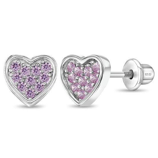 Aros de corazón de plata 925 con circones para bebes