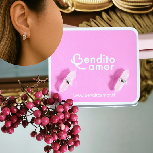 Aros Bala cuarzo rosado 2 cm